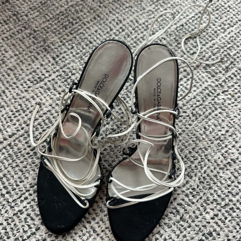Dolce & Gabbana Vintage Two-Tone Strappy Lace-Up Sandal Heels